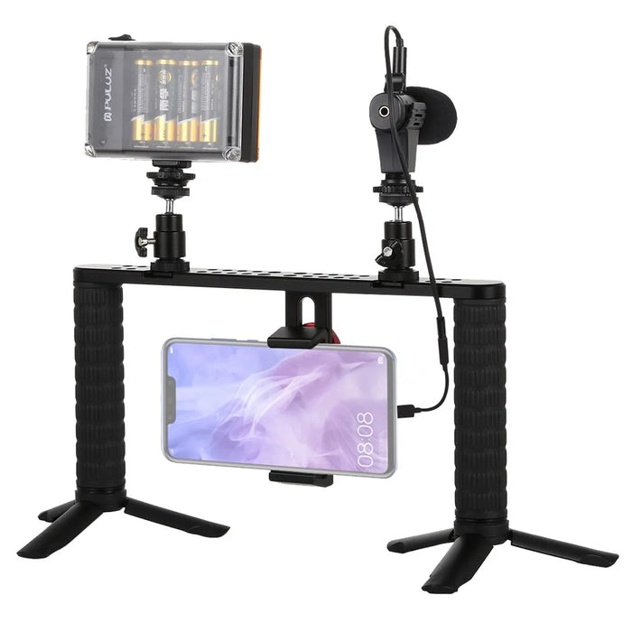 PULUZ PKT3024 4 in 1 Live Broadcast LED Selfie Light Smartphone Video Rig Handle Stabilizer Bracket Kits Microphone Tripod - 2