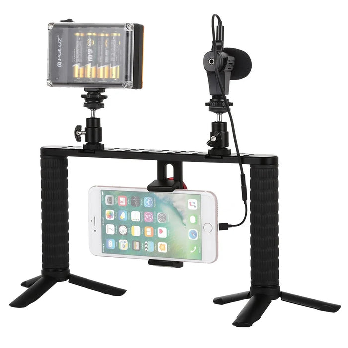 PULUZ PKT3024 4 in 1 Live Broadcast LED Selfie Light Smartphone Video Rig Handle Stabilizer Bracket Kits Microphone Tripod - 3