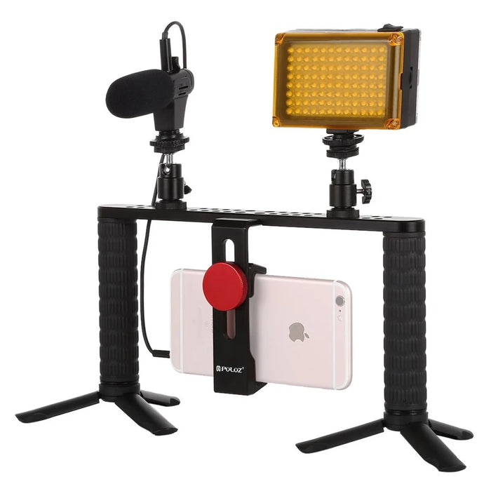 PULUZ PKT3024 4 in 1 Live Broadcast LED Selfie Light Smartphone Video Rig Handle Stabilizer Bracket Kits Microphone Tripod - 4