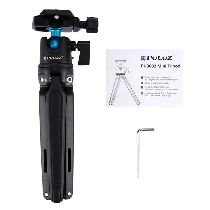 PULUZ PU3002 Mini Metal Desktop Tripod Mount with Adjustable Height for DSLR and Digital Cameras - Black - 6