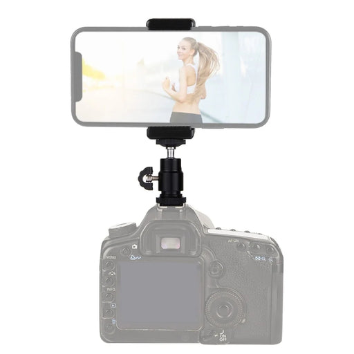 PULUZ PU214 1/4 inch Hot Shoe Tripod Head + Tripod Stand Clamp for Smartphones, Clamp Width: 6-7.6cm - 2