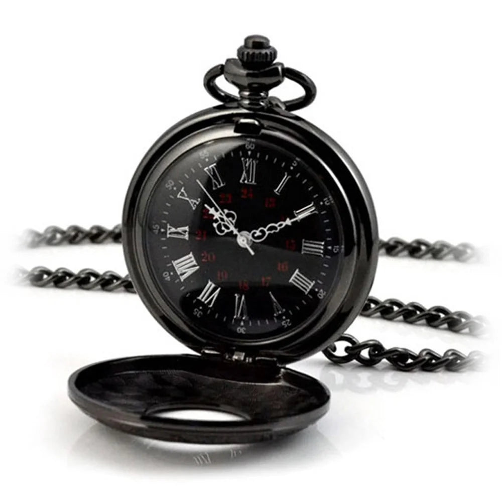 Retro Hollow-out Flip Pocket Watch Quartz Round Dial Watch with Chain - 37.5cm Standard Chain - 1