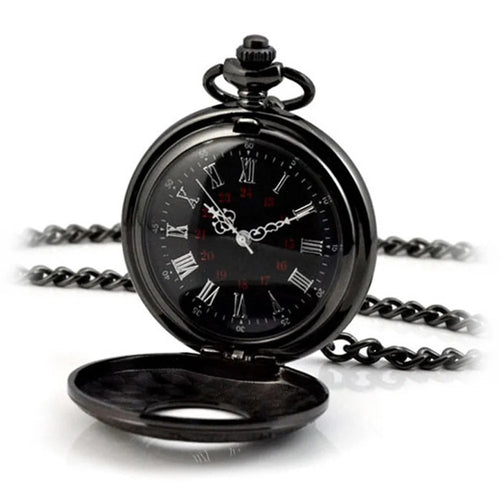 Retro Hollow-out Flip Pocket Watch Quartz Round Dial Watch with Chain - 37.5cm Standard Chain - 1