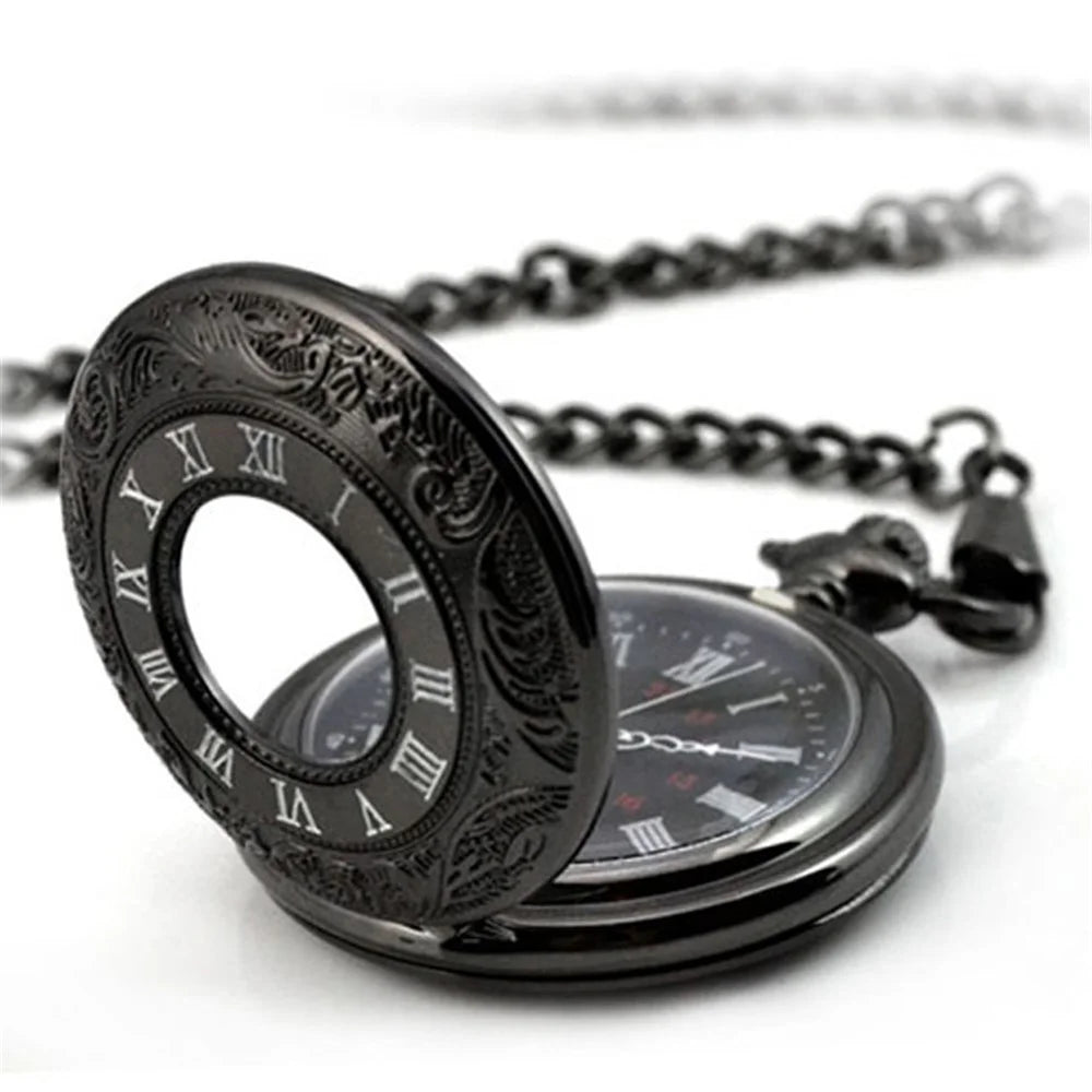 Retro Hollow-out Flip Pocket Watch Quartz Round Dial Watch with Chain - 37.5cm Standard Chain - 2
