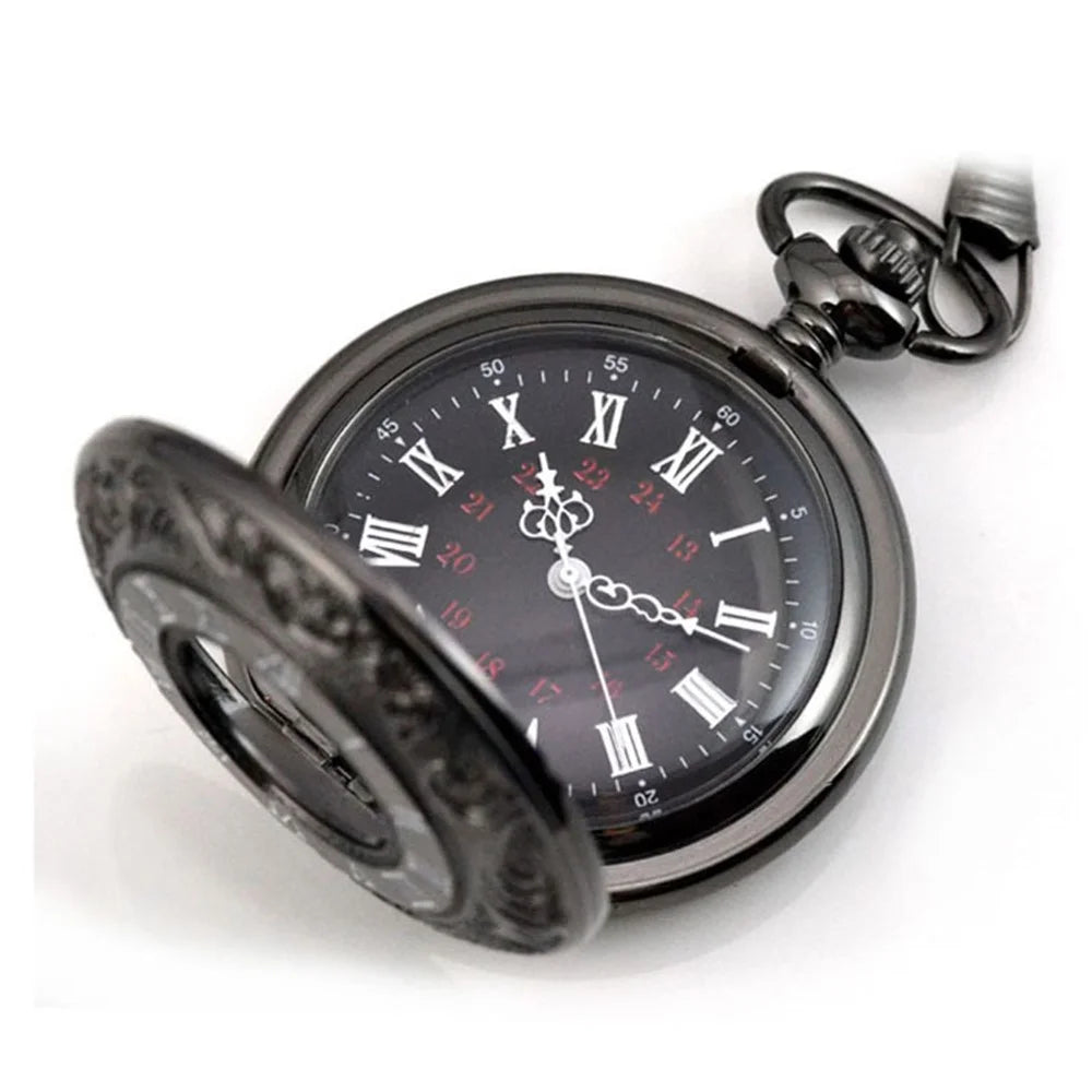 Retro Hollow-out Flip Pocket Watch Quartz Round Dial Watch with Chain - 37.5cm Standard Chain - 4