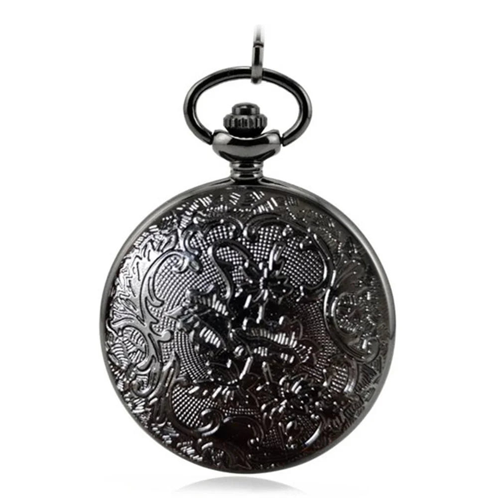 Retro Hollow-out Flip Pocket Watch Quartz Round Dial Watch with Chain - 37.5cm Standard Chain - 5