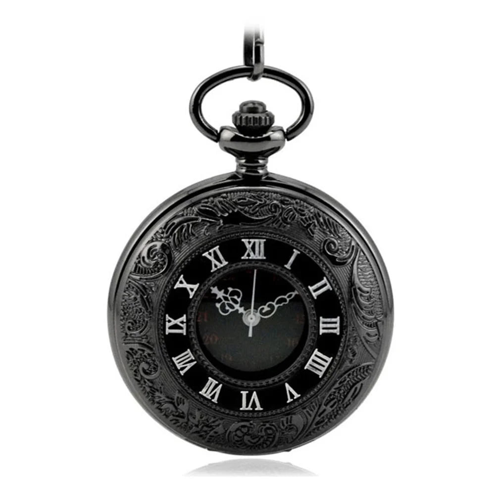 Retro Hollow-out Flip Pocket Watch Quartz Round Dial Watch with Chain - 37.5cm Standard Chain - 6