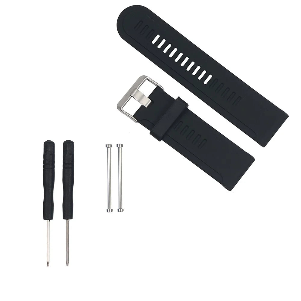 Soft Silicone Watchband for Garmin Fenix 3/Fenix 3 HR/Fenix 2 etc + Lugs Adapters + Tools - Black - 1
