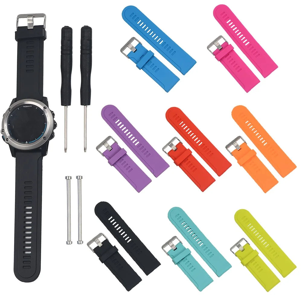 Soft Silicone Watchband for Garmin Fenix 3/Fenix 3 HR/Fenix 2 etc + Lugs Adapters + Tools - Black - 4
