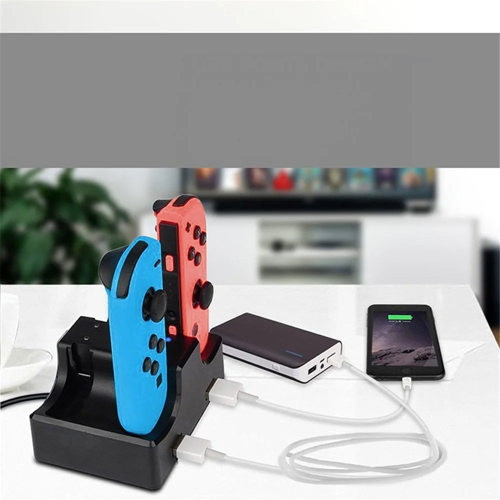 4-in-1 Charging Dock Cradle Stand Charging Station with 2 USB Ports for Nintendo Switch Joystick or Smartphones - 4