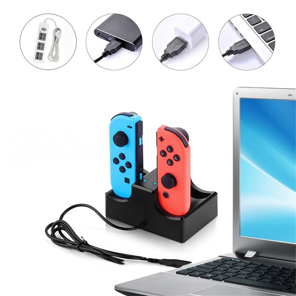 4-in-1 Charging Dock Cradle Stand Charging Station with 2 USB Ports for Nintendo Switch Joystick or Smartphones - 5