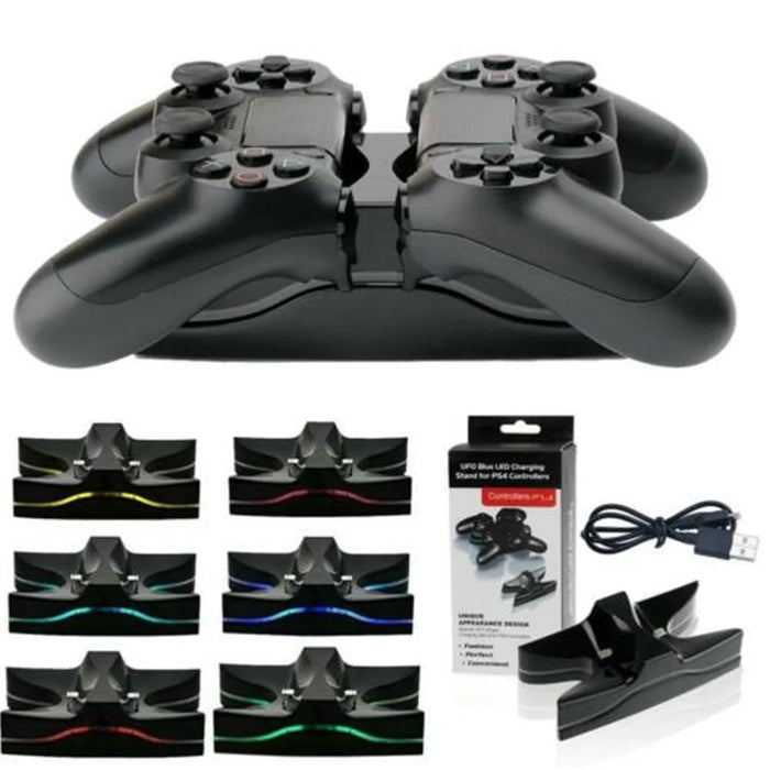 PS4 LED Light Controlled Dual Charger Station USB LED Charging Stand Dock - Black - 3