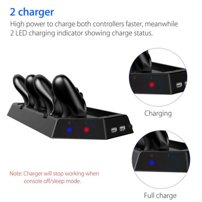 PS4 Console Ultra Thin Vertical Stand Charger with Dual Cooling Fan / 2 USB Charging Ports - Black - 3