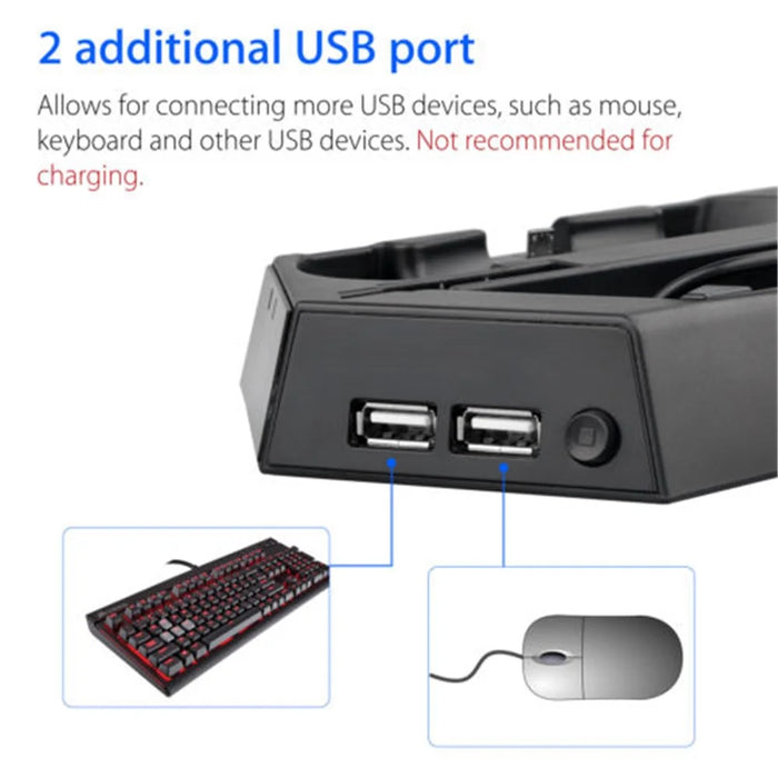 PS4 Console Ultra Thin Vertical Stand Charger with Dual Cooling Fan / 2 USB Charging Ports - Black - 4