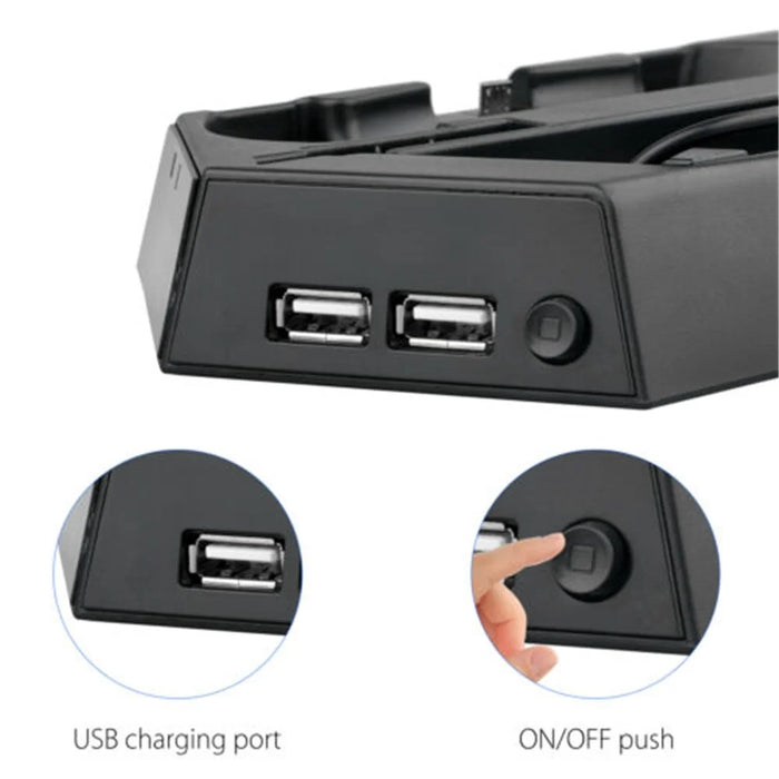PS4 Console Ultra Thin Vertical Stand Charger with Dual Cooling Fan / 2 USB Charging Ports - Black - 5