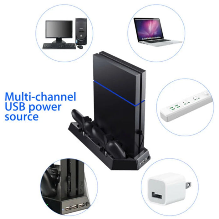 PS4 Console Ultra Thin Vertical Stand Charger with Dual Cooling Fan / 2 USB Charging Ports - Black - 7