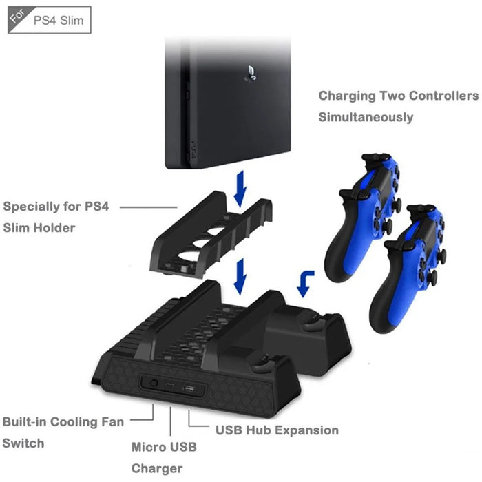 TP4-882 Vertical Stand with Cooling Fan Controller Cooler Dual Charging Station for Sony Playstation PS4/PS4 Slim/PS4 Pro - 3