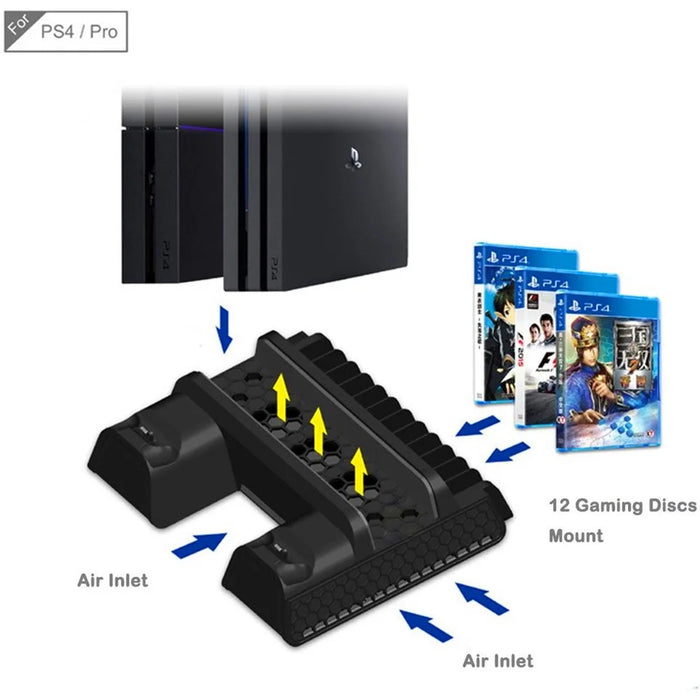 TP4-882 Vertical Stand with Cooling Fan Controller Cooler Dual Charging Station for Sony Playstation PS4/PS4 Slim/PS4 Pro - 4