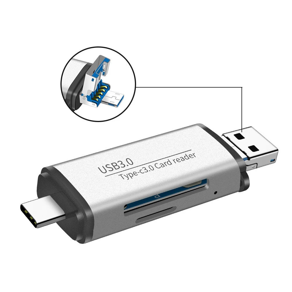 3 in 1 USB 3.0/Type-C/Micro USB TF Memory Card Reader OTG Adapter for Smartphone Laptop Computer - 1