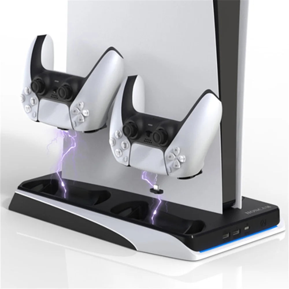 For PS5 Game Console Charging Base with Two Cooling Fan Game Disk Storage Holder - White - 5