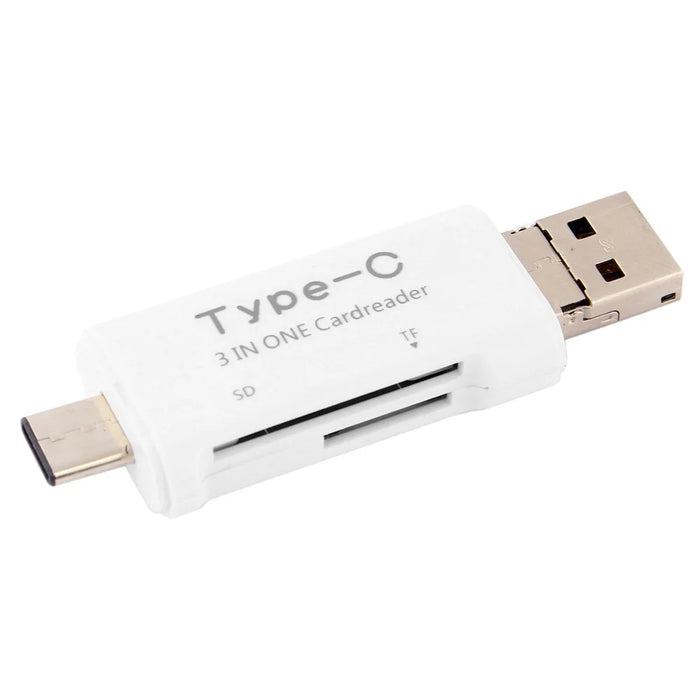 3 in 1 Type C + USB + Micro USB TF/Micro SD & SD Card Reader - White - 1
