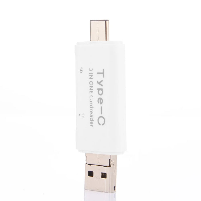 3 in 1 Type C + USB + Micro USB TF/Micro SD & SD Card Reader - White - 2