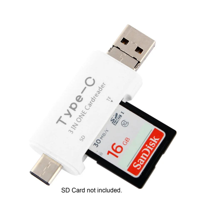 3 in 1 Type C + USB + Micro USB TF/Micro SD & SD Card Reader - White - 5