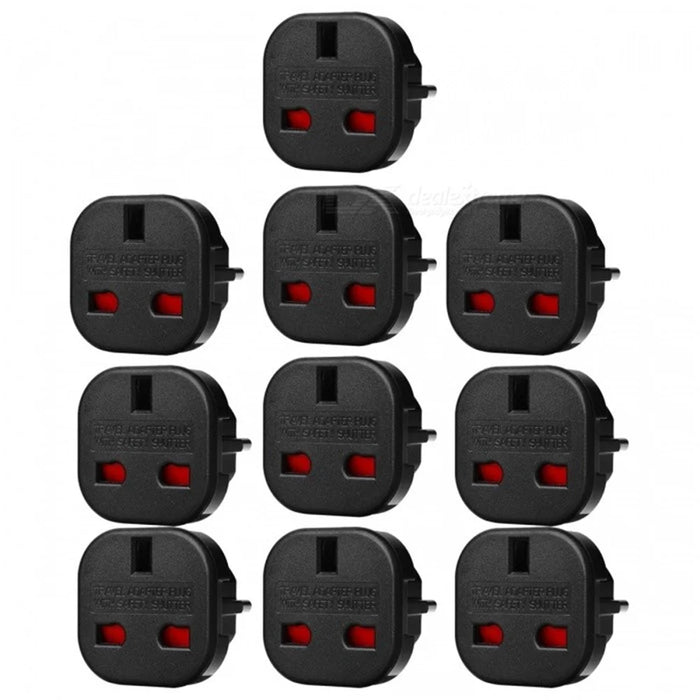 10Pcs / Set UK to EU AC Power Travel Plug Adapter Socket Converters - Black - 1