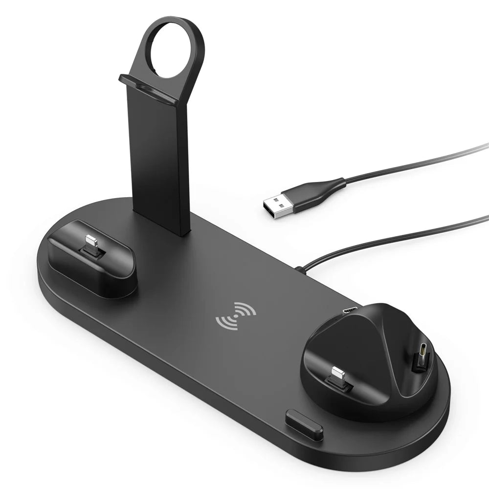 UD15 3 in 1 Rotatable Wireless Charging Dock Station for Apple iPhone/Android Device /Type-C Device - Black - 1