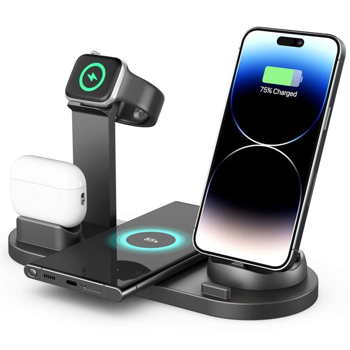 UD15 3 in 1 Rotatable Wireless Charging Dock Station for Apple iPhone/Android Device /Type-C Device - Black - 2