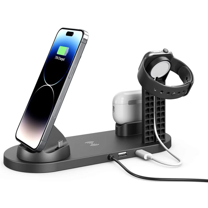 UD15 3 in 1 Rotatable Wireless Charging Dock Station for Apple iPhone/Android Device /Type-C Device - Black - 3