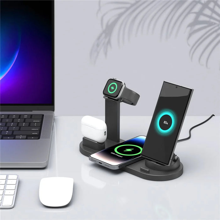 UD15 3 in 1 Rotatable Wireless Charging Dock Station for Apple iPhone/Android Device /Type-C Device - Black - 7