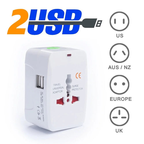 Universal Travel Power Adapter Converter with Dual USB Ports - 1