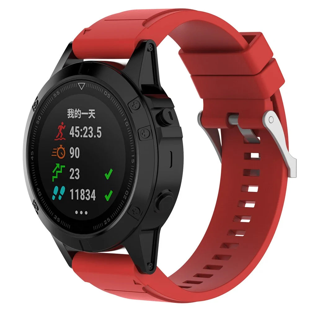 26mm Silicone Watch Strap for Garmin Fenix 6X / Fenix 5X / Fenix 3 HR / Quatix 3 / D2, Soft Adjustable Wristband - Red - 2