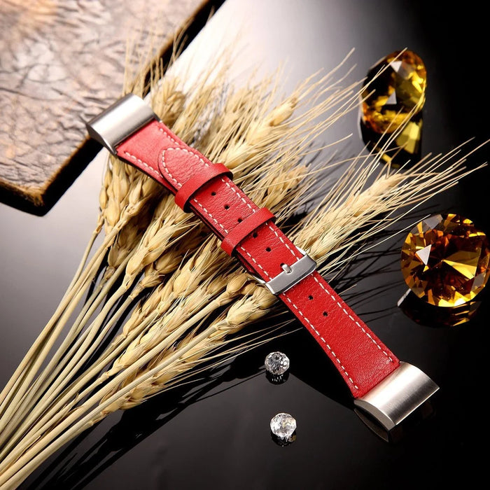 For Fitbit Charge 2 Genuine Leather Watch Band Replacement Wrist Strap Replacement - Red - 6