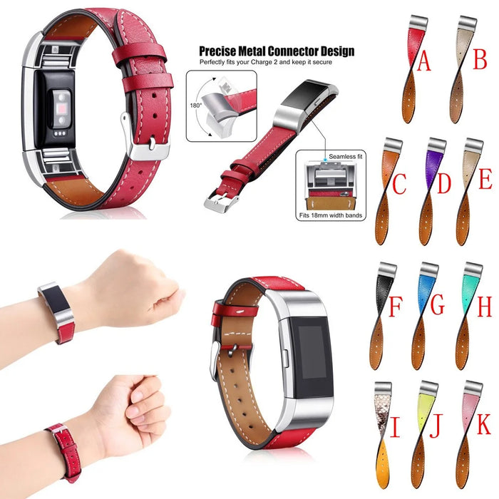 For Fitbit Charge 2 Genuine Leather Watch Band Replacement Wrist Strap Replacement - Red - 7