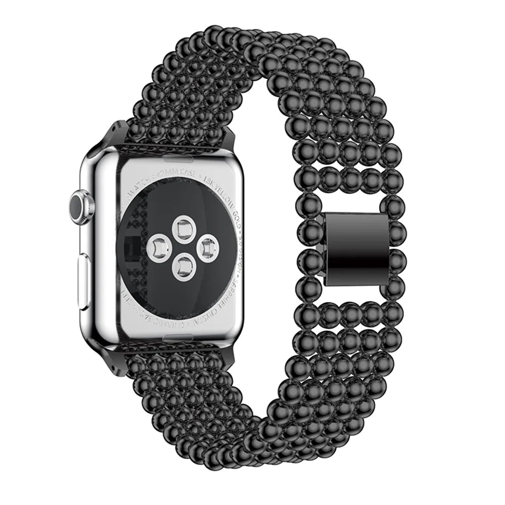 Solid Zinc Alloy Beads Link Chain Watch Band for Apple Watch Series 11 10 42mm / 9 8 7 41mm / SE3 SE2 SE 6 5 4 40mm / 3 2 1 38mm - Black - 3