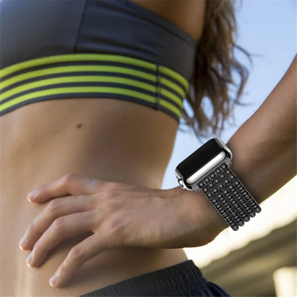 Solid Zinc Alloy Beads Link Chain Watch Band for Apple Watch Series 11 10 42mm / 9 8 7 41mm / SE3 SE2 SE 6 5 4 40mm / 3 2 1 38mm - Black - 5
