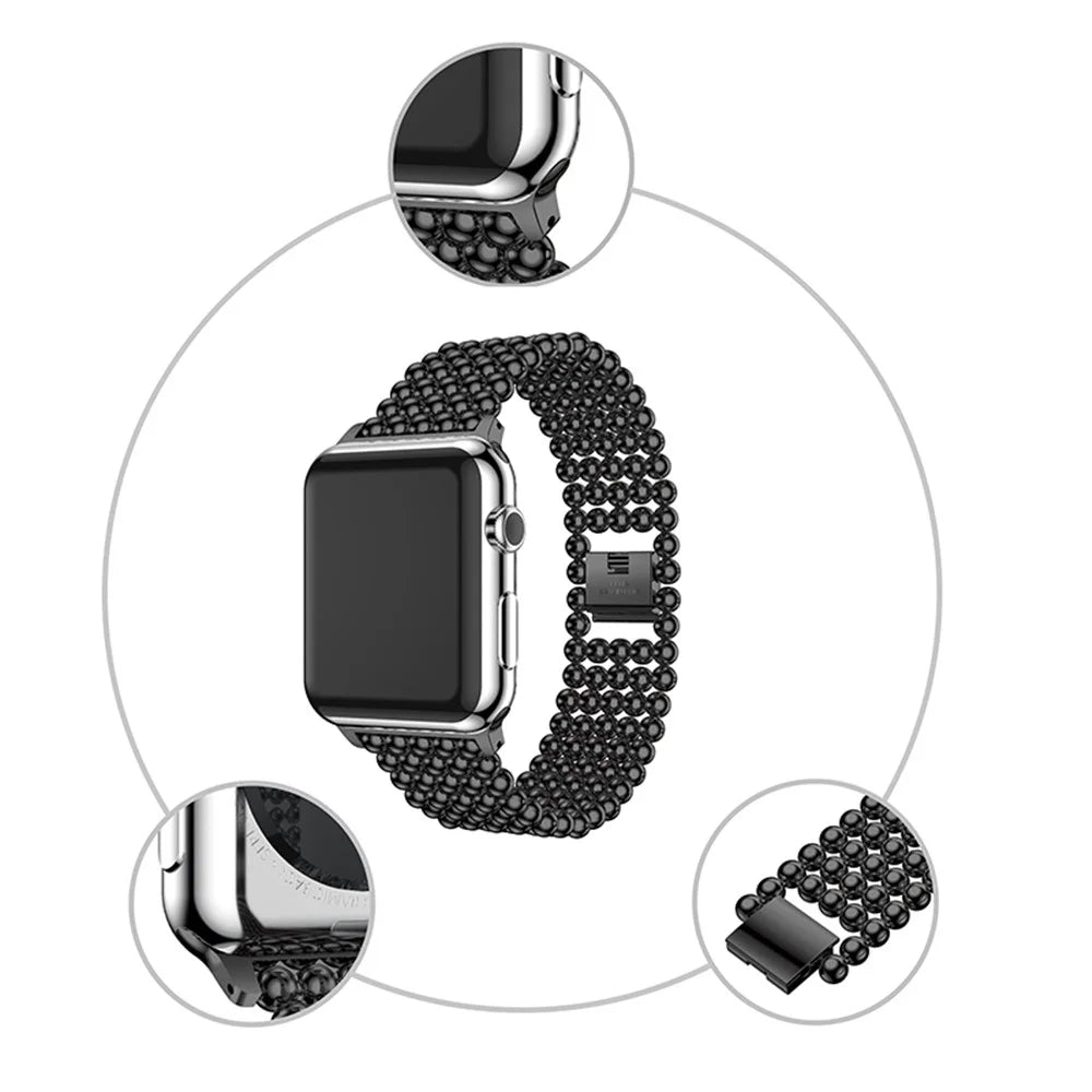 Solid Zinc Alloy Beads Link Chain Watch Band for Apple Watch Series 11 10 42mm / 9 8 7 41mm / SE3 SE2 SE 6 5 4 40mm / 3 2 1 38mm - Black - 6
