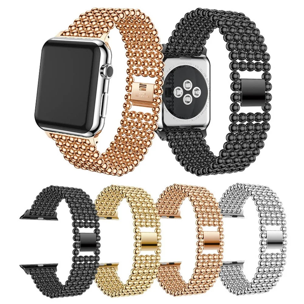 Solid Zinc Alloy Beads Link Chain Watch Band for Apple Watch Series 11 10 42mm / 9 8 7 41mm / SE3 SE2 SE 6 5 4 40mm / 3 2 1 38mm - Black - 7