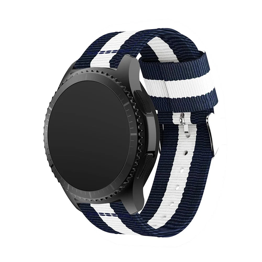 22mm Woven Nylon Adjustable Replacement Watch Band for Samsung Gear S3 Frontier / Classic - Dark Blue / White - 1