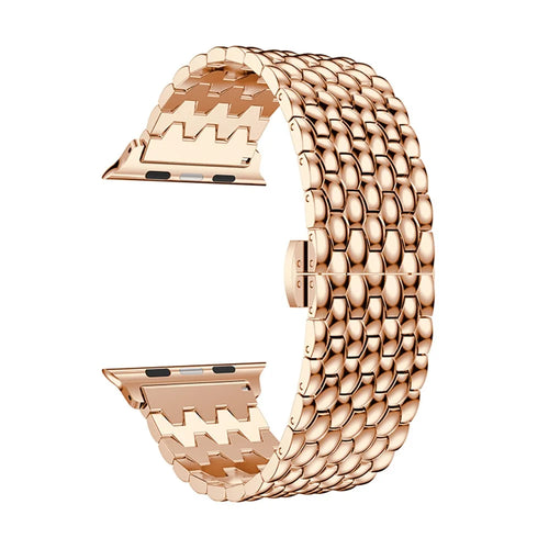 For Apple Watch Series 11 10 42mm / 9 8 7 41mm / SE3 SE2 SE 6 5 4 40mm / 3 2 1 38mm 316L Stainless Steel Smart Watch Band Strap with Butterfly Buckle - Rose Gold Color - 1