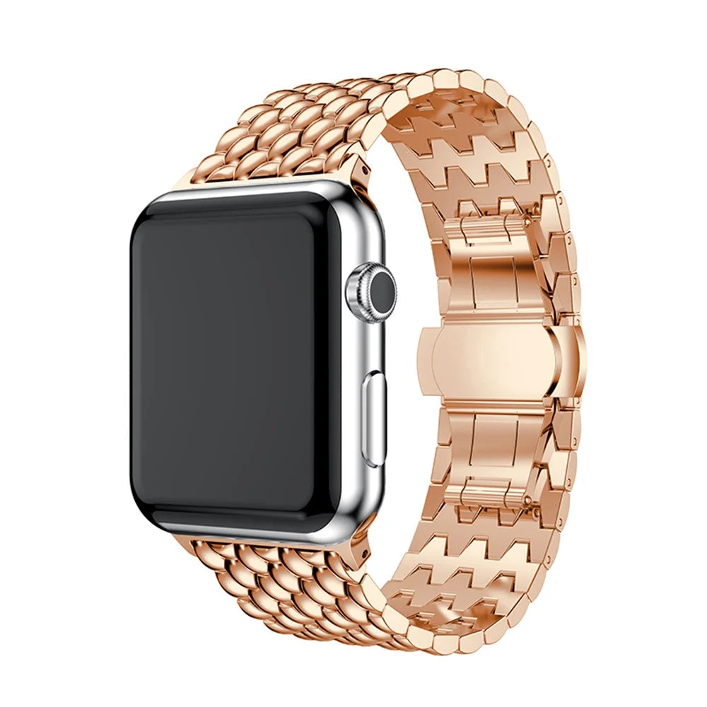 For Apple Watch Series 11 10 42mm / 9 8 7 41mm / SE3 SE2 SE 6 5 4 40mm / 3 2 1 38mm 316L Stainless Steel Smart Watch Band Strap with Butterfly Buckle - Rose Gold Color - 2