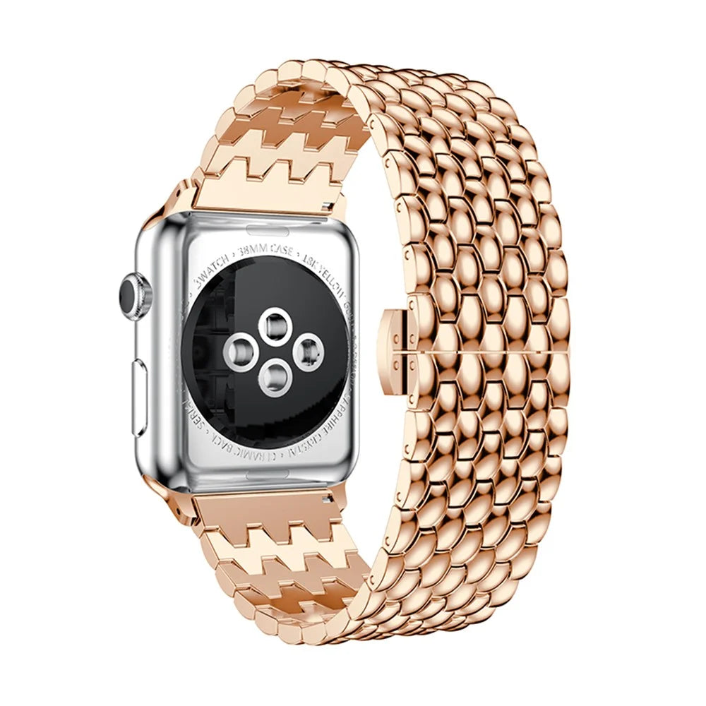 For Apple Watch Series 11 10 42mm / 9 8 7 41mm / SE3 SE2 SE 6 5 4 40mm / 3 2 1 38mm 316L Stainless Steel Smart Watch Band Strap with Butterfly Buckle - Rose Gold Color - 4