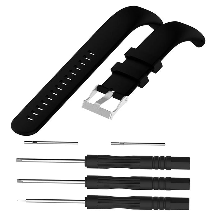 Flexible Silicone Watch Strap with Spring Bars and Screws for Suunto Core All Black - Black - 3