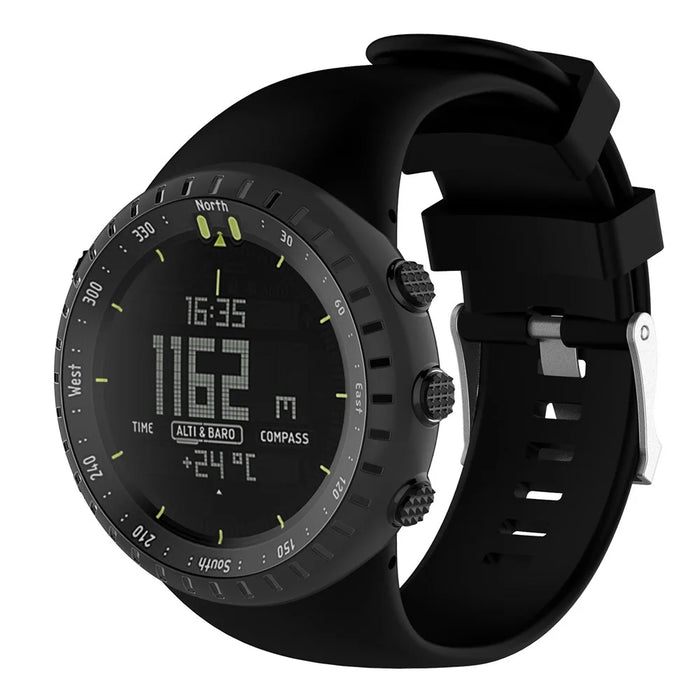 Flexible Silicone Watch Strap with Spring Bars and Screws for Suunto Core All Black - Black - 4
