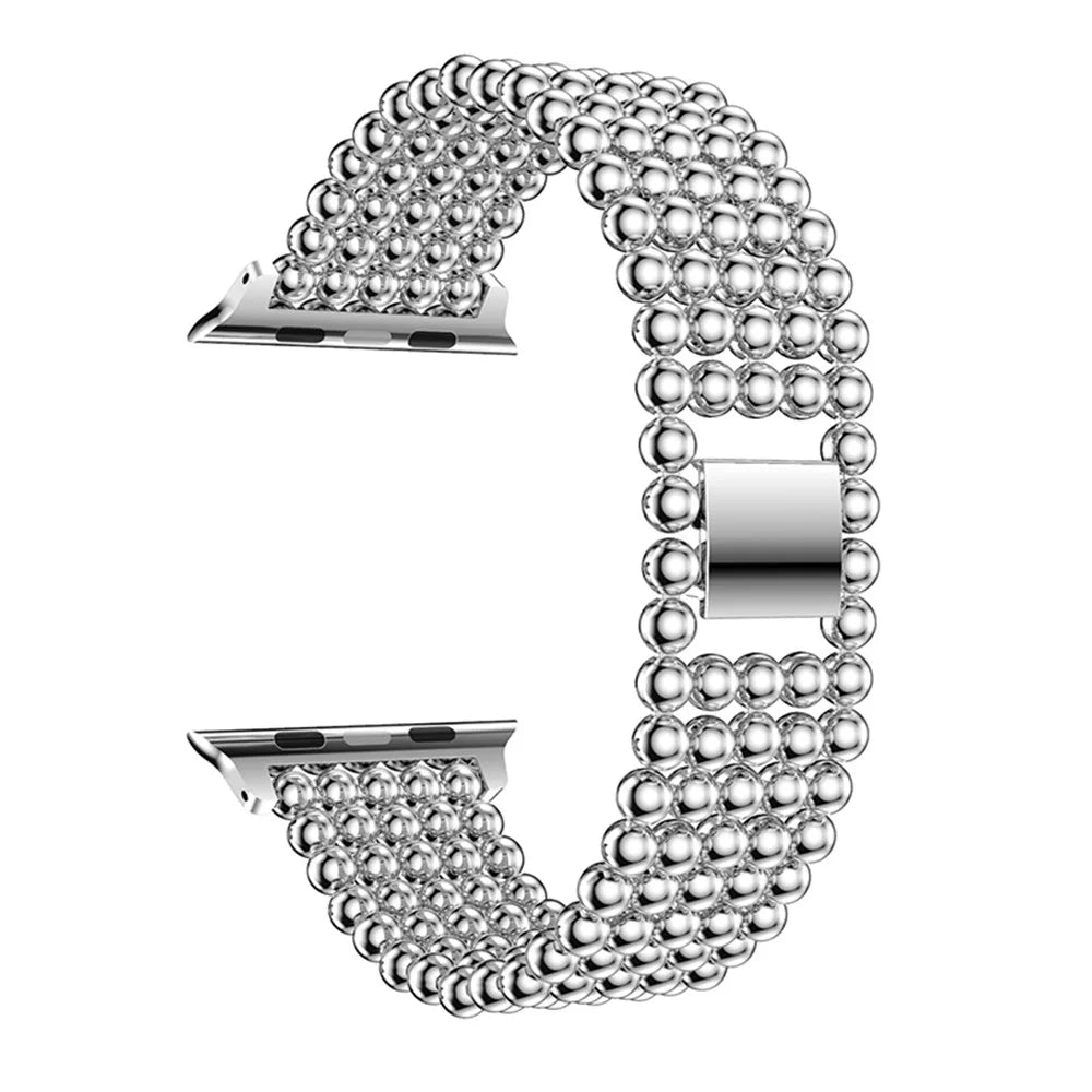 Solid Zinc Alloy Beads Link Chain Watchband for Apple Watch Ultra 3 2 1 49mm / Series 11 10 46mm / 9 8 7 45mm / SE3 SE2 SE 6 5 4 44mm / 3 2 1 42mm - Silver Color - 1