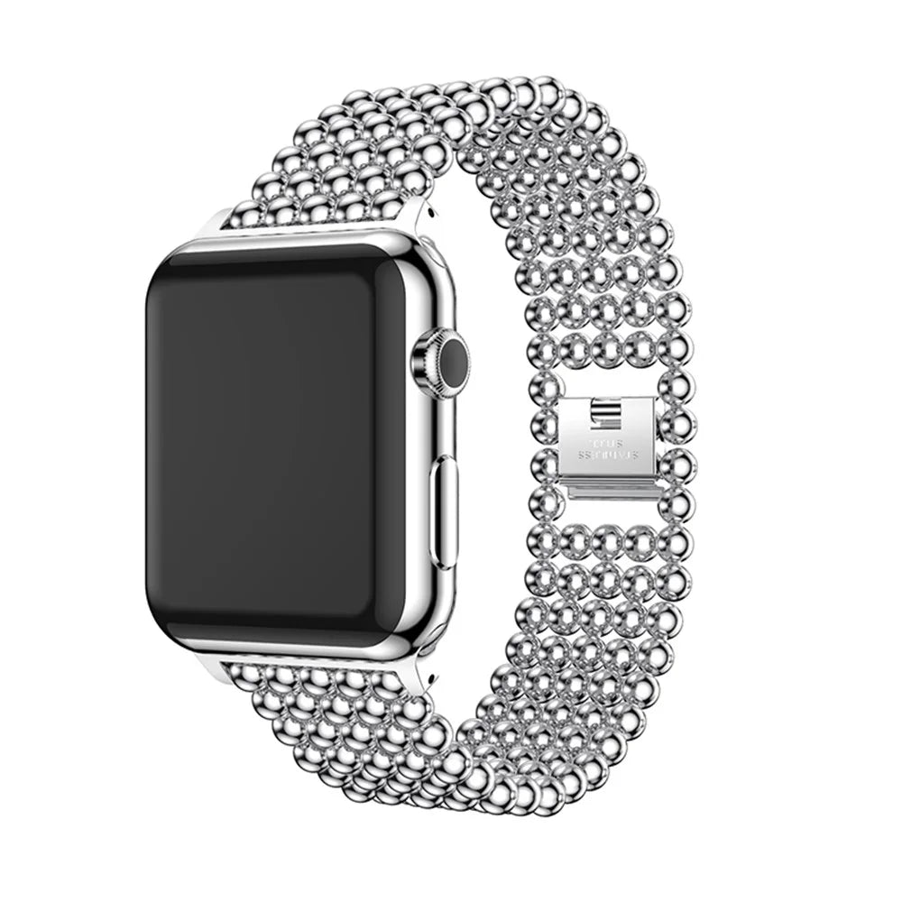 Solid Zinc Alloy Beads Link Chain Watchband for Apple Watch Ultra 3 2 1 49mm / Series 11 10 46mm / 9 8 7 45mm / SE3 SE2 SE 6 5 4 44mm / 3 2 1 42mm - Silver Color - 2