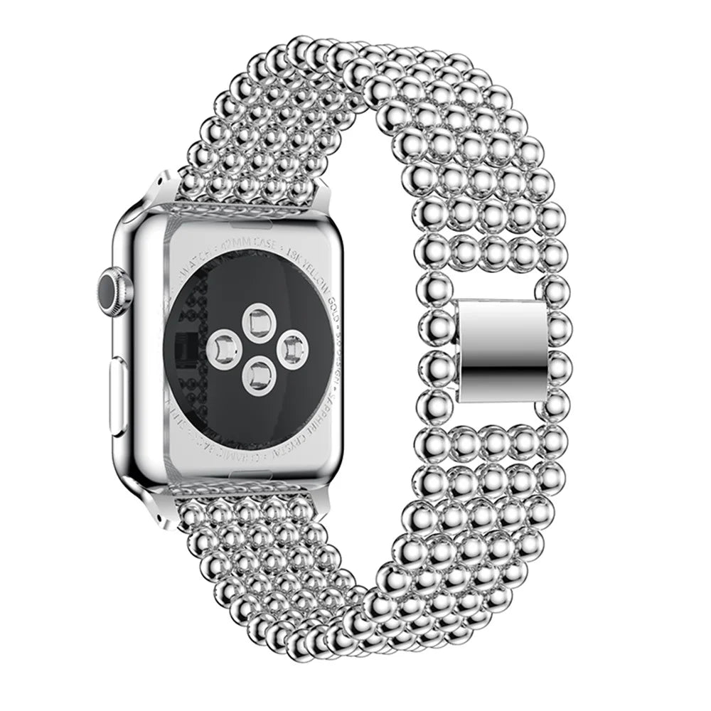 Solid Zinc Alloy Beads Link Chain Watchband for Apple Watch Ultra 3 2 1 49mm / Series 11 10 46mm / 9 8 7 45mm / SE3 SE2 SE 6 5 4 44mm / 3 2 1 42mm - Silver Color - 3