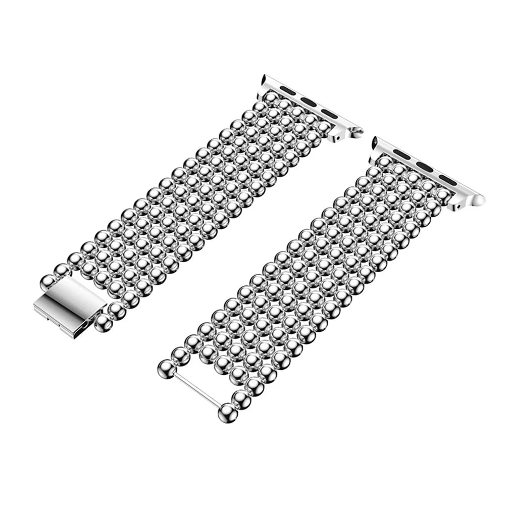 Solid Zinc Alloy Beads Link Chain Watchband for Apple Watch Ultra 3 2 1 49mm / Series 11 10 46mm / 9 8 7 45mm / SE3 SE2 SE 6 5 4 44mm / 3 2 1 42mm - Silver Color - 4